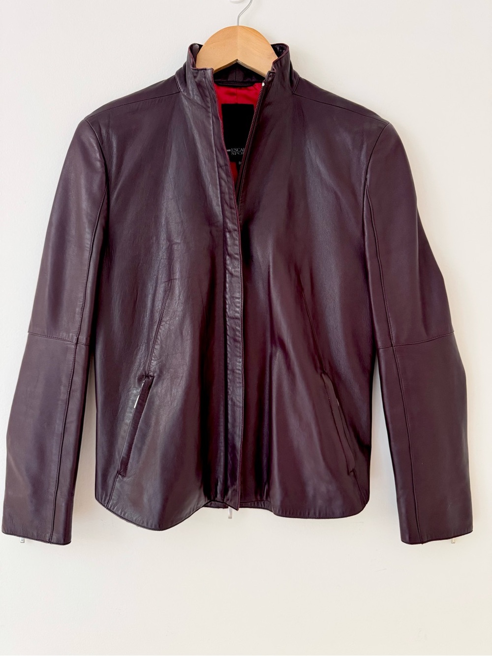 Escada Sport Burgundy Lambskin Leather Stand-Collar Jacket EU 36 / US 4 EUC